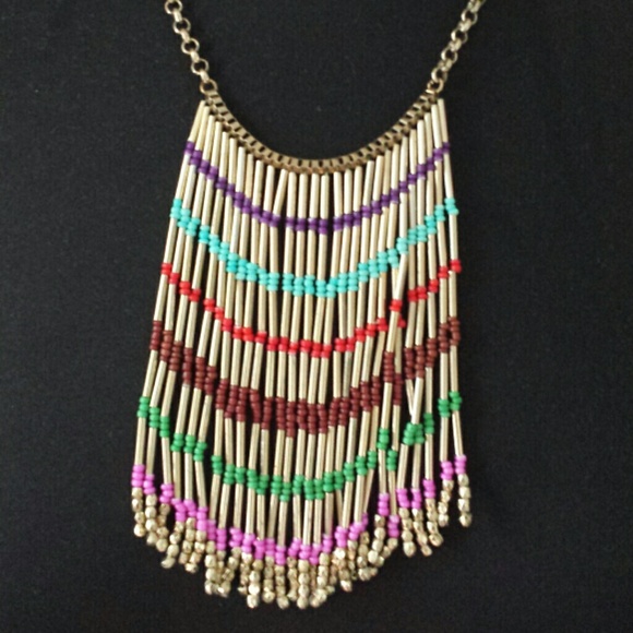 Multicolor Gold Fringe Statement Necklace