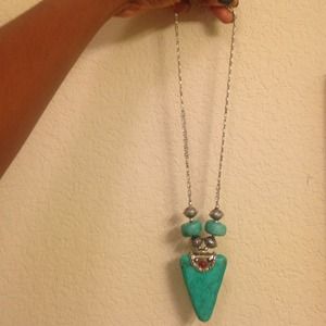 Tribal turquoise necklace with silver chain