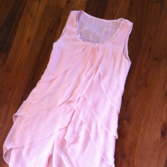 Light pink tiered dress with sequined collar