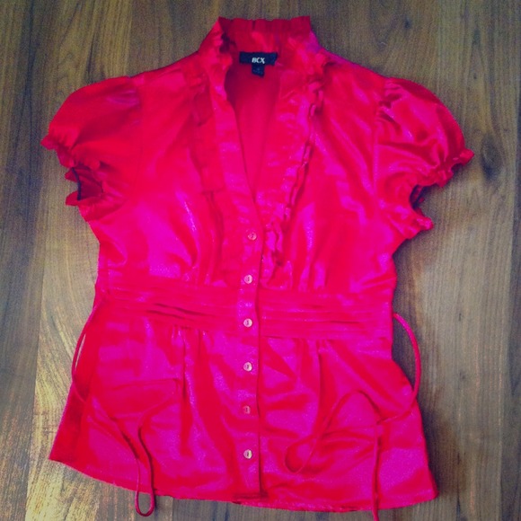 True red ruffled blouse