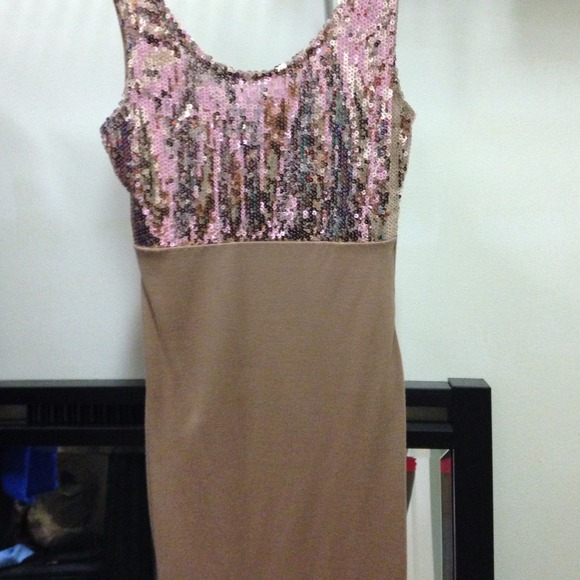 Tan shimmery dress! Great for a night out!