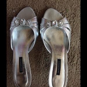Silver party heels with jewel embellishment