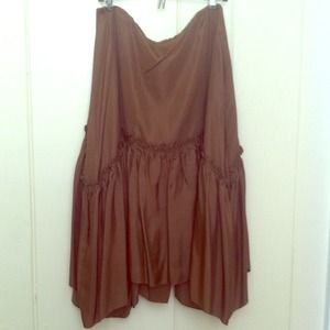 Brown silk midi skirt
