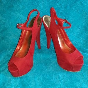 Red suede Peep toe stiletto