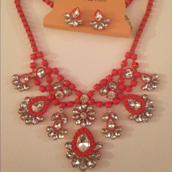 Coral Red Crystal Statement Necklace