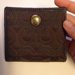 Coach signature fabric dark brown wallet