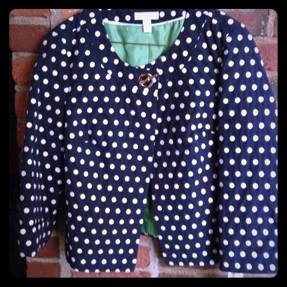 Lined cotton navy and white polka dot swing Jacket