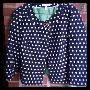 Lined cotton navy and white polka dot swing Jacket