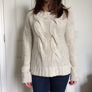 Chunky white cable knight sweater