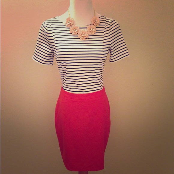 J. Crew Pink Skirt and Banana Republic Shirt