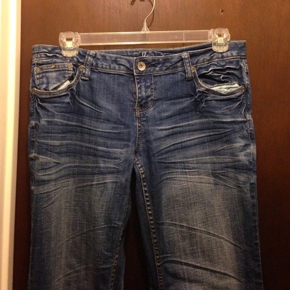 Semi distressed jeans.