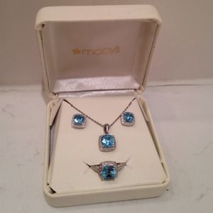 December birthstone necklace, earrings, & ring set