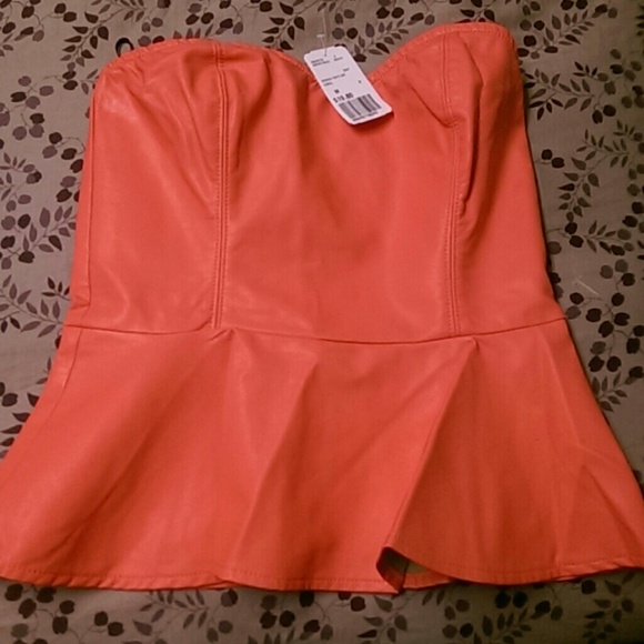 Apricot Faux Leather Peplum Top
