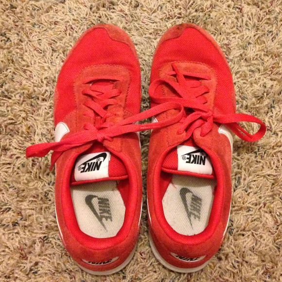 Red Nike shoes.