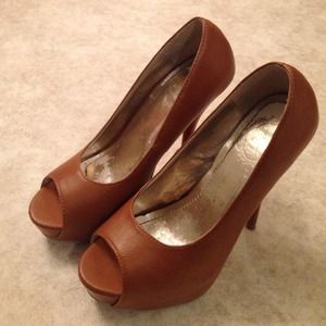 Brown peep toe heels