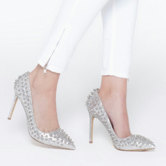 Shoemint Zoe Silver Glitter/Spike Pumps