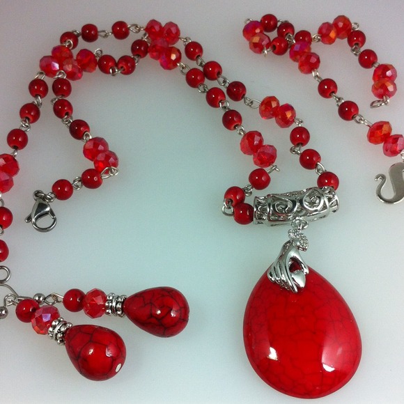 KA6 Red Howlite Necklace, Earrings & Bracelet set
