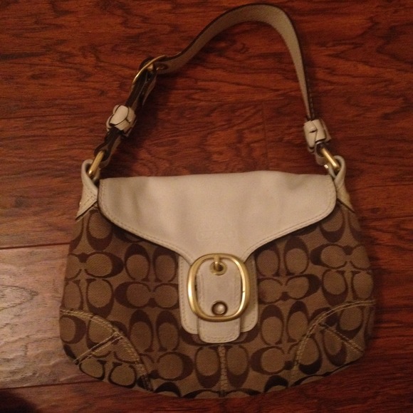Coach signature white leather purse