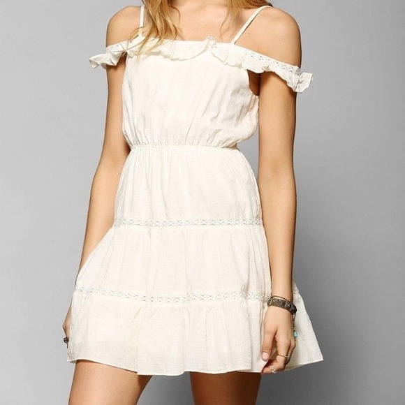 Staring at stars ivory cold shoulder ruffle dress