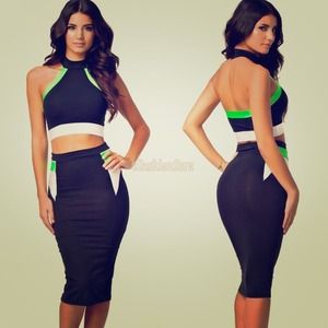Sexy two piece celebrity cropped dress