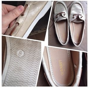 Gold shimmer boat shoes