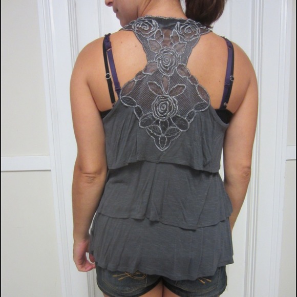 SOLD. Gray over thing with flower detail - Picture 1 of 2
