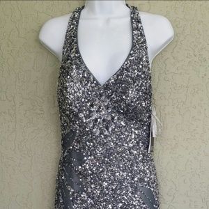 ♡Beautiful Pewter Sequin Open-back Dress! AMAZING!