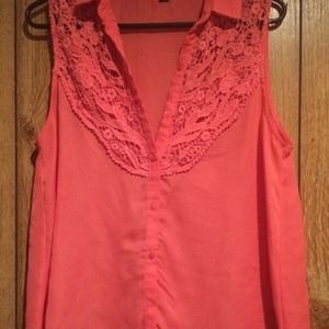 Coral crochet hi low blouse