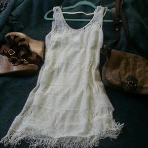 Super cute white fringe minidress with slip