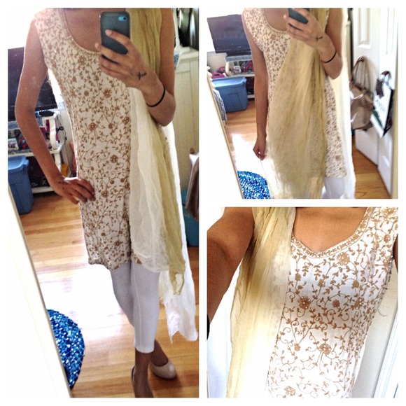 Indian Churidar Suit-- white and gold