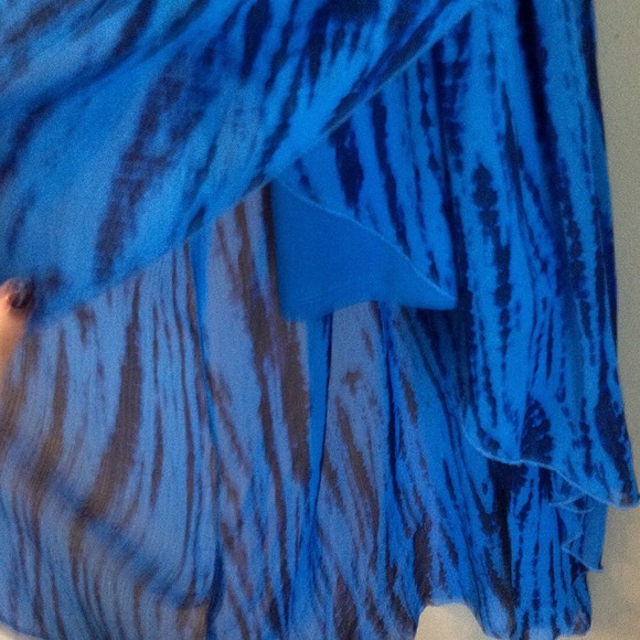 Shibori Tie Dye Blue Navy High Low Silk Dress - Picture 3 of 3