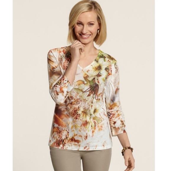 Chico's Naturalized Floral Flora Top - Picture 1 of 2