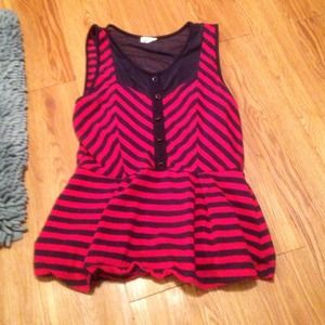 Red and blue striped mesh top tank top