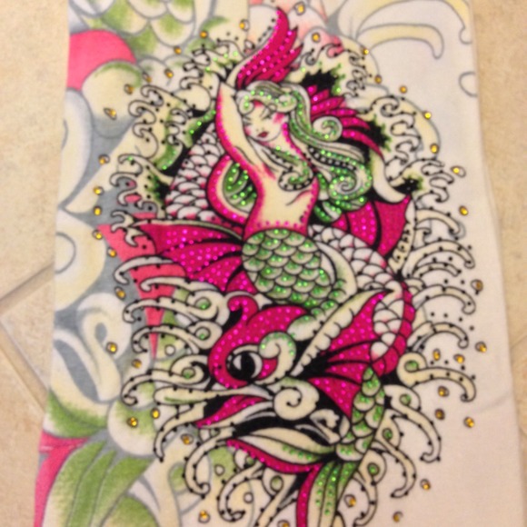 Ed Hardy Long White & Pink Embellished Scarf - Picture 2 of 4