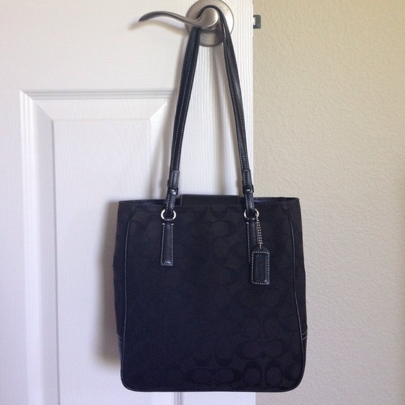 Coach black signature fabric lunch tote