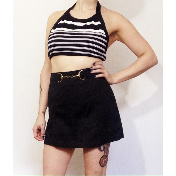 🚫SOLD🚫 90s black/white stripe halter crop top - Picture 4 of 4