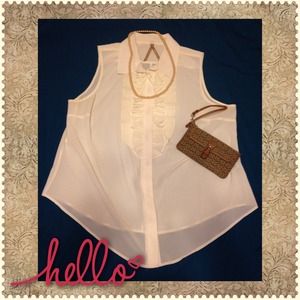 Sheer cream colored ruffle tank