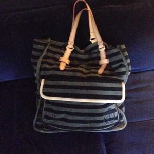 🎉Price drop🎉Juicy velour tote Navy-Grey stripe