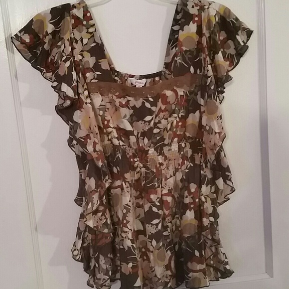 Bohemian Floral and Suede Top. Size XS.