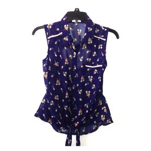 Navy bird print collared top