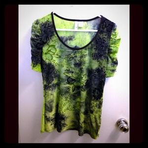 Green Floral Velvet Burnout Top