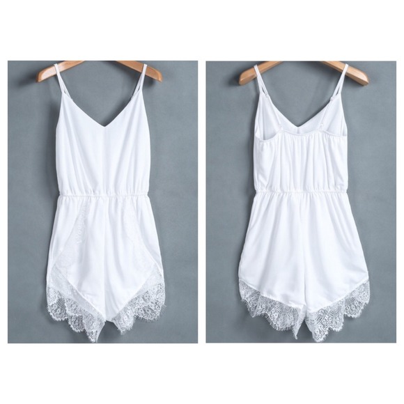 WHITE JUMPSUIT WITH LACE TRIM ✨
