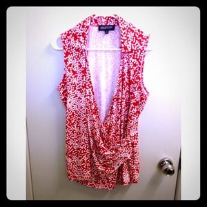 Red & White Polka Dot Faux Wrap Top