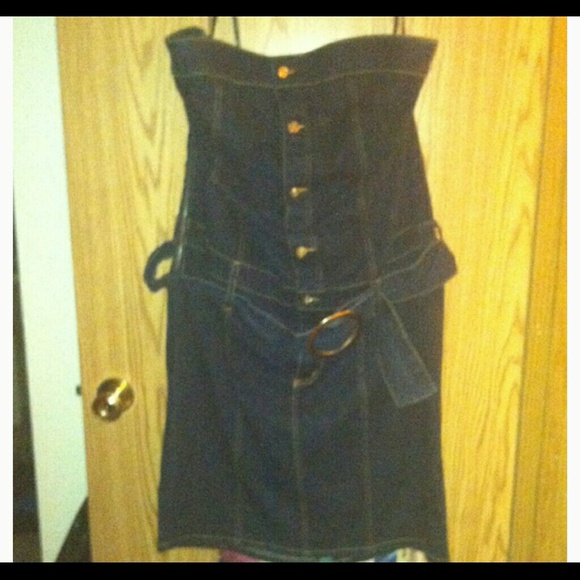 Baby Phat Strapless Jean dress with gold 3x