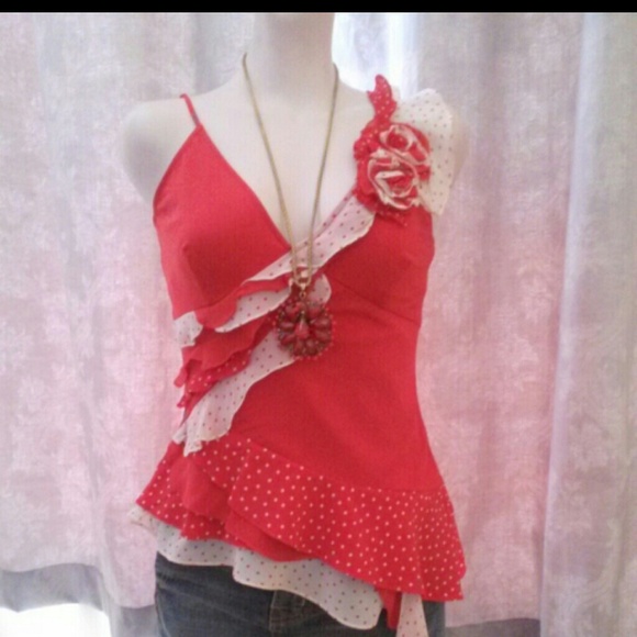 Karen Millen Tops - KAREN MILLEN SILK RED POLKA DOT TOP