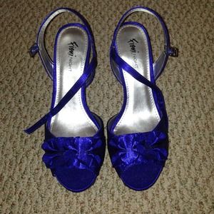 Satin cobalt blue strappy platform sandals new
