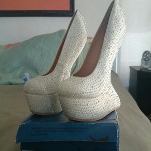 White Curved-Back High Heels