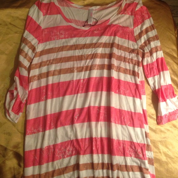 Pink, brown and white striped sweater