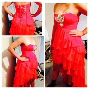 Cute red high low prom dress