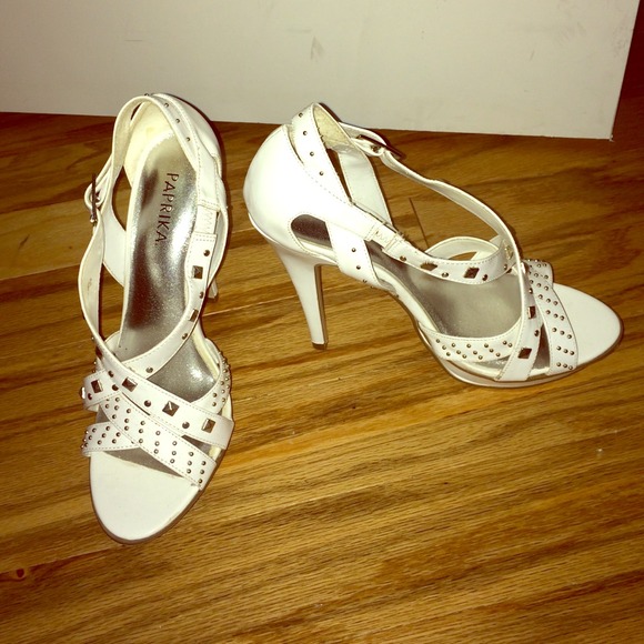 white studded heels
